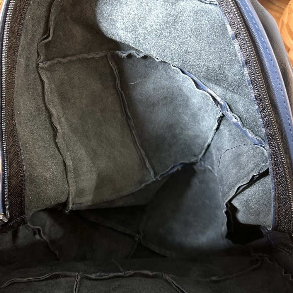 Genuine Leather Backpack Blue Front Pocket Zip Closure Lightweight - Picture 7 of 7